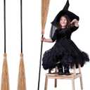 URATOT 3-Piece Halloween Broom Props - Thatch Bamboo Witch Broomsticks with Retractable Straws - Party Decoration for Cosplay & Favors