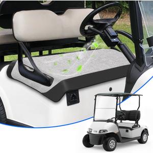 T TGBROS Golf Cart Seat Covers for 2 Person Seats EZGO, Yamaha & Club Car with Armrests Universal Golf Cart Seat Blanket Cushion Front & Rear All Weather Accessories - Black Leather & Gray Linen