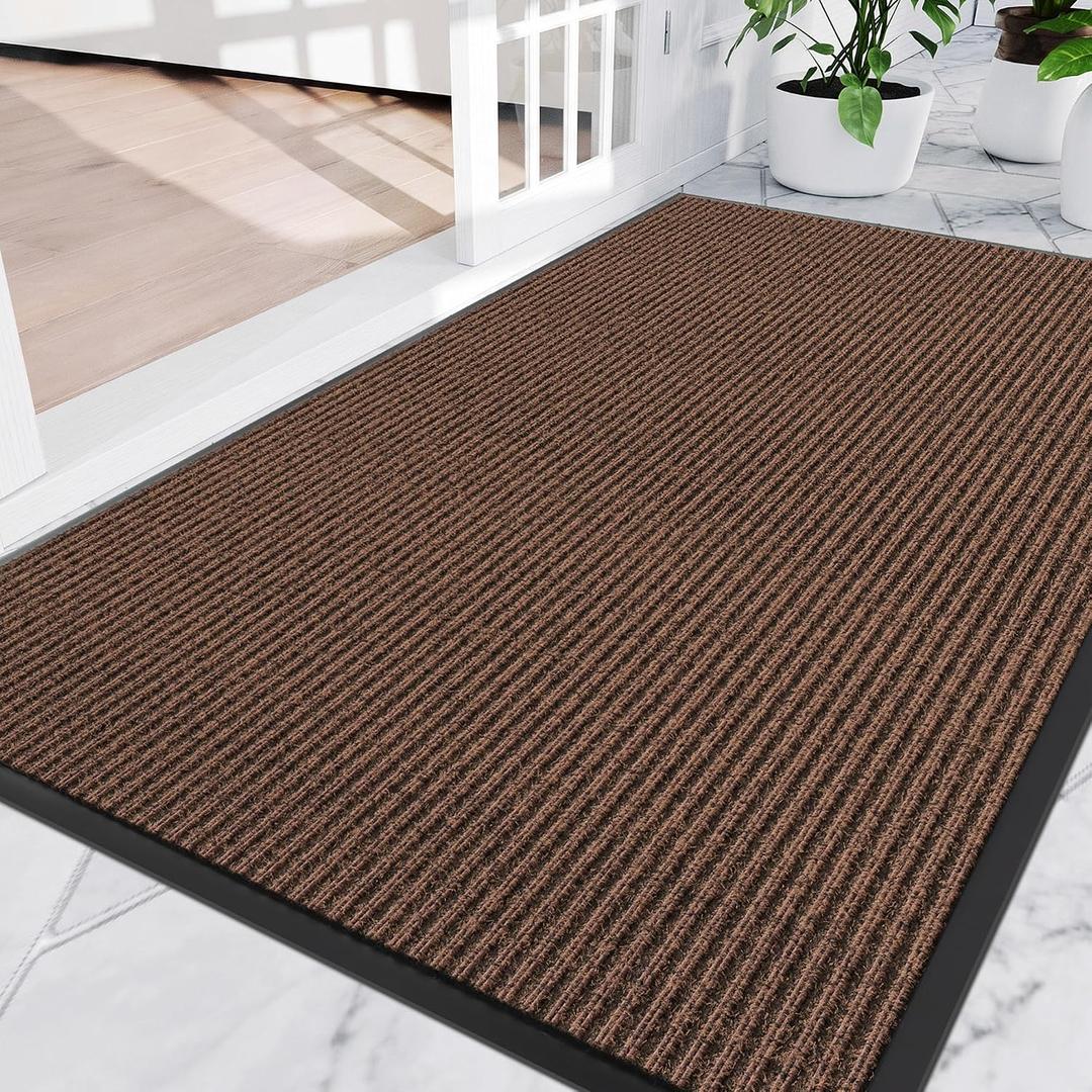 Amyracel Front Door Mat 3x10, Heavy Duty Waterproof Indoor Outdoor Doormat, Brown