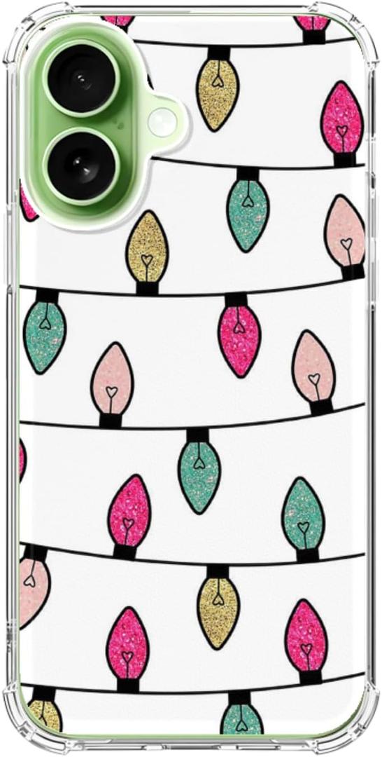 Colorful Christmas Lights Phone Case Compatible with iPhone 17, Christmas Holiday Phone Cover for iPhone 17