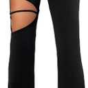 OYOANGLE Women's Bootcut Flare Leg Pants High Waisted Cut Out Y2K Fitting Trousers (Large, Black)
