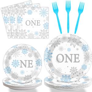 Winter Onederland 1st Party Plates Napkins Snowflake One Birthday Themed Tableware for Baby Blue First Birthday Party Disposable Paper Plates Napkins Party Decorations Supplies Favors 24 Guests