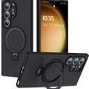 SKYLMW for Samsung Galaxy S24 Ultra Case with Magnetic Invisible Stand [Compatible with MagSafe] Military Drop Tested [Full Camera Protection] Silicone S24 Ultra Case for Women Men 6.8'',Black