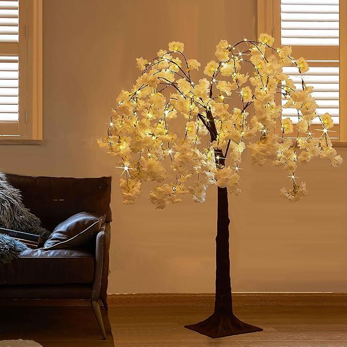 Hairui Lighted Magnolia Tree 4FT 165 LED Fairy Lights, Faux Plant Tree with Lights for Home Holiday Spring Decoration 4FT-Cherry Tree