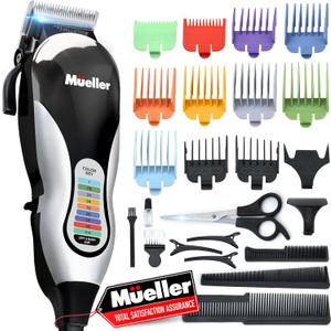 Mueller Ultragroom Professional Hair Clippers for Men with Colored Design, Hair Trimmer for Men, 12 Guide Combs, Trimmer for Hair, Beards, Head, Body, and Face