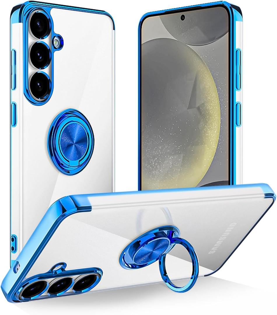 Tnarru Designed for Samsung Galaxy S25 Clear Case with Stand [Magnetic Ring Holder Kickstand] Soft TPU Bumper Non-Yellowing Anti-Scratch Lightweight Slim for Samsung Galaxy S25 Case Blue