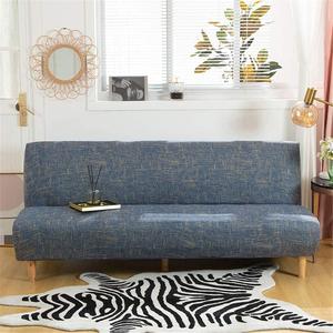 Ele ELEOPTION Linen Blue Armless Sofa Bed Cover Stretch Slipcover Folding Large Sofa Couch Covers Futon Covers Full Size Printed Furniture Protector Slipcovers