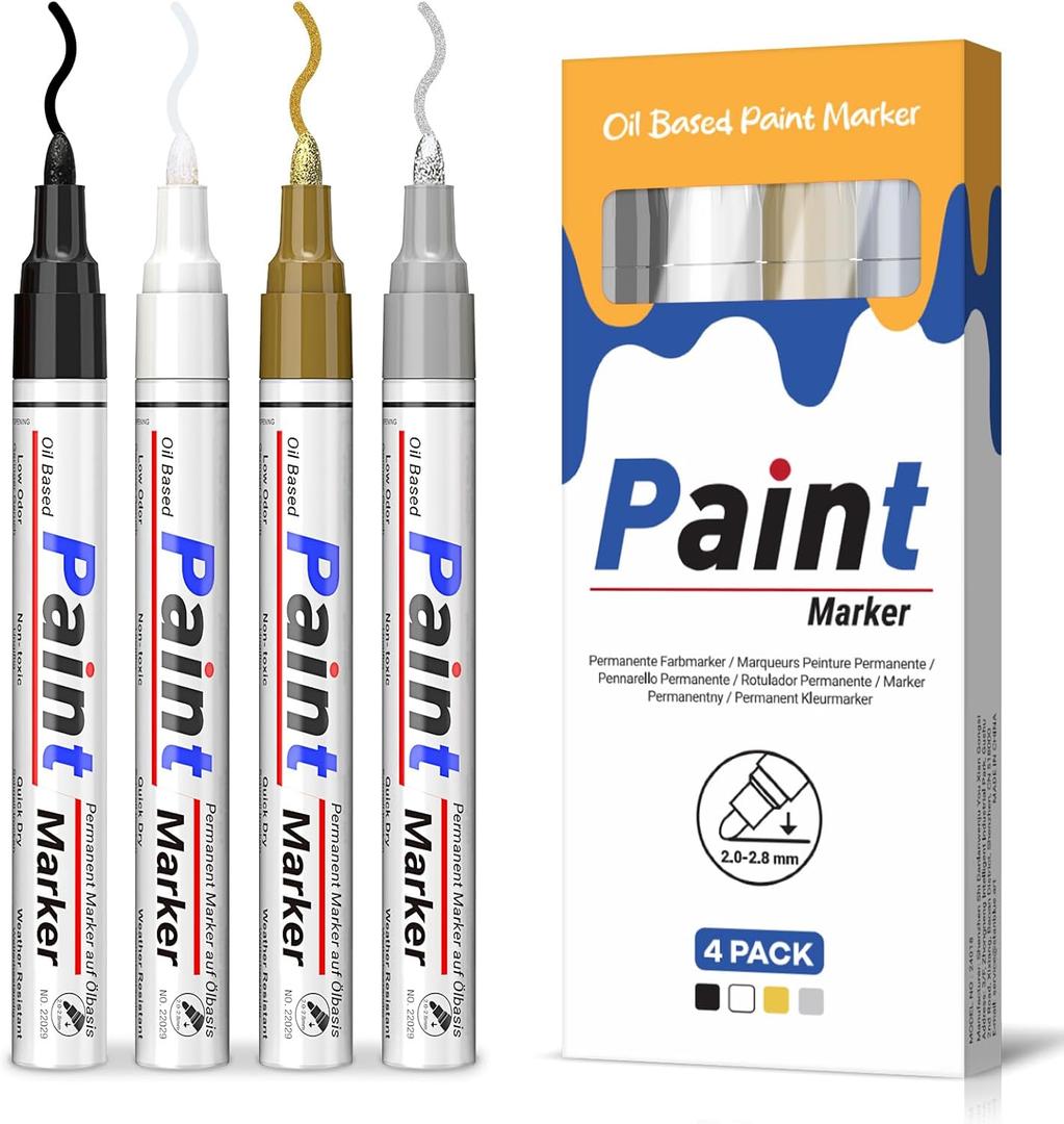 Paint Markers 4 Colors Oil Based Paint Pens  Gold, Silver, Black & White Permanent Paint Marker Set for Metal, Wood, Glass, Rock, Fabric  Waterproof Quick Dry, Easter Egg Decorating & DIY Crafts