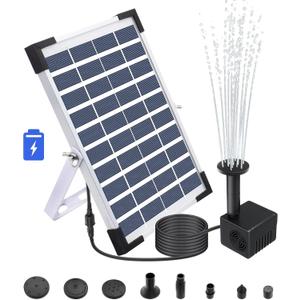Lewisia 5W Solar Fountain Pump with Battery Backup for Patio Pool Koi Pond Bird Bath Garden Decoration Submersible Solar Powered Water Pump Kit