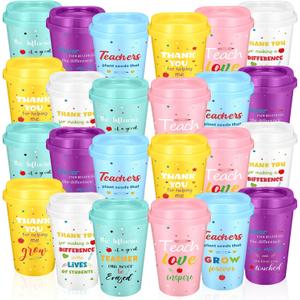 24 Pack Teacher Appreciation Gifts in Bulk, 12oz Teacher Cups with Lids Reusable Plastic Coffee Cups Tumblers Inspirational Thank You Gifts for Women, Men, Coworker, Staff, Graduation