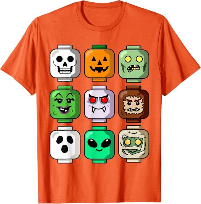 Halloween Building Brick Head Pumpkin Ghost Zombie Boys T-Shirt, Size XS