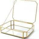 Large Glass Boxes for Display Handmade, Mirrored Bottom, Glass Jewelry Box with Lid, Trinket Box Book Photo Keepsake Organizer, Display Case for Vanity Decor Home Dresser, Octagon Shape, Gold