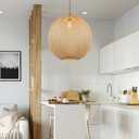 Arturesthome Bamboo Pendant Lighting Fixtures, Round Wicker Chandelier Hand-Woven Boho Basket Lampshade Hanging Ceiling Light for Kitchen Island Living Room, W 21.6in * H 19.3in