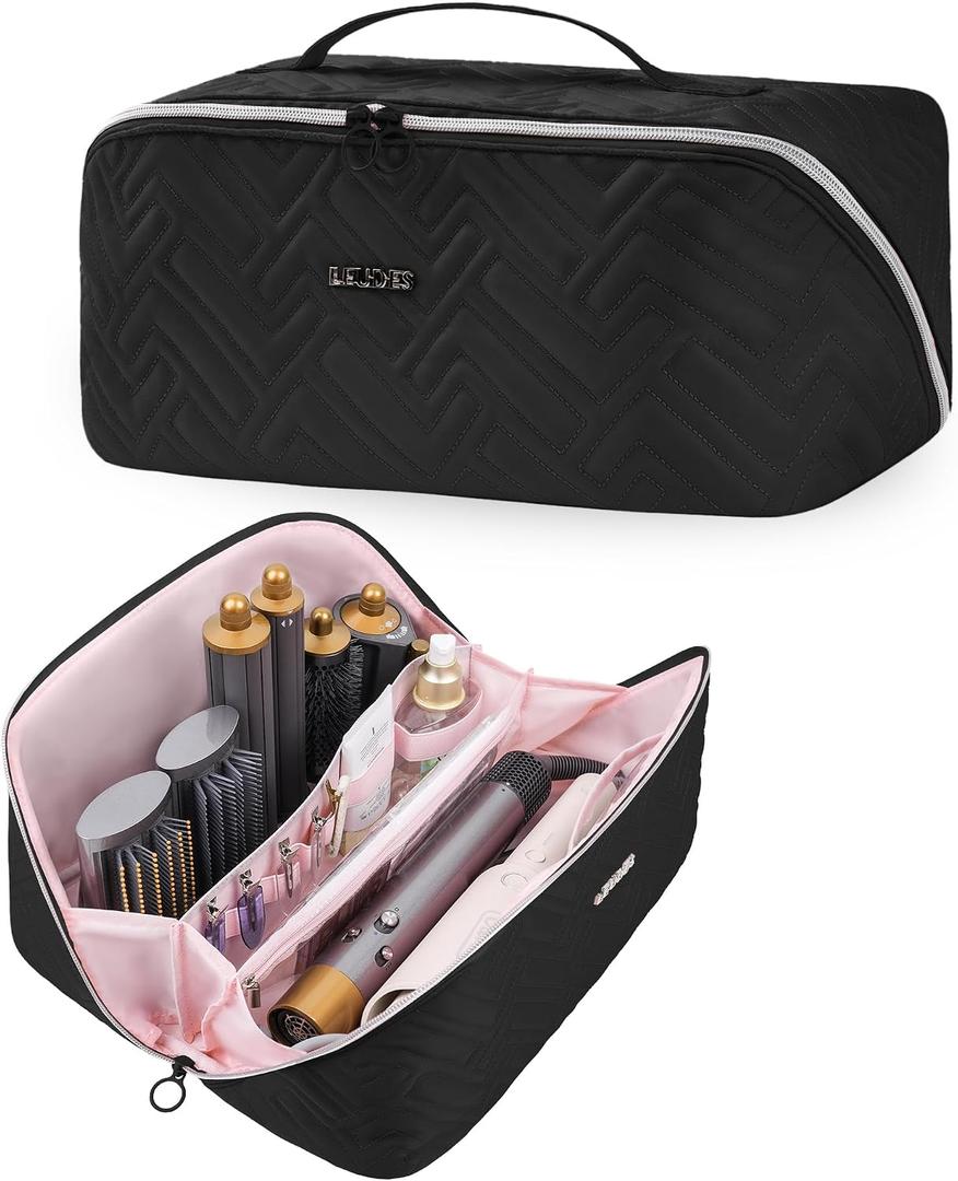 Leudes Hair Tools Travel Bag For Dy son Airwrap Hair Dryer Shark Flex Style Carrying Case Travel Makeup Bag Portable Pouch Open Flat Packing Organizers with Divider and Handle (Black)