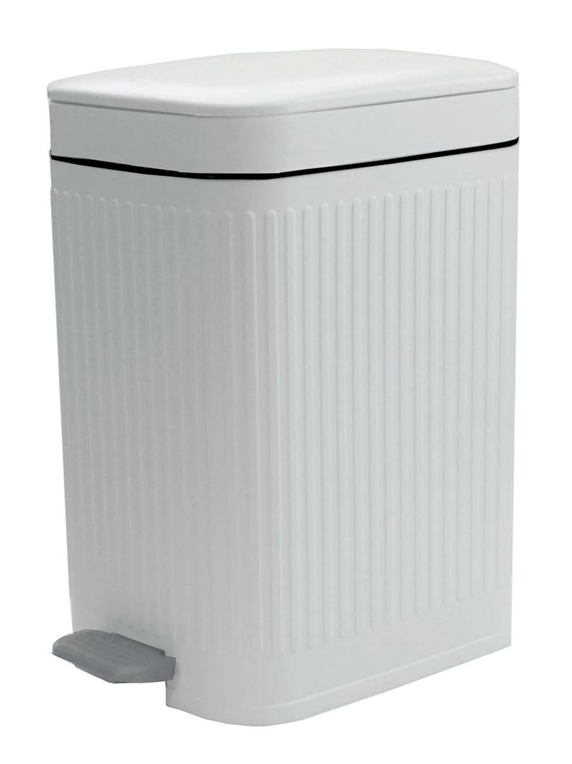 Feisco Small Trash Can with Lid,Small Bathroom Trash Can with Foot Pedal and Press Type Lid,Slim Step-On Trash Bin Wastebasket Garbage Can for Kitchen,Bathroom Office, Bedroom (White, 2.6 Gallon)