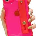 siduater Strap Holder Case for 5.4" iPhone 12 Mini with Wristband Kickstand, Clear Soft TPU Protective Shockproof Bumper Cover, Adjustable Hand Grip Loop for iPhone 12 Mini 5.4 Inch, Neon Hot Pink