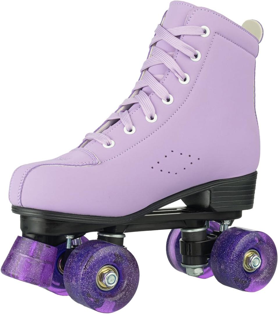 Roller Skates for Girls and Women, Cozy PU Leather Gradient Color Skates with Flash Wheels, Indoor Outdoor Skates for Beginner (34-Youth 3)