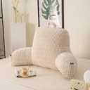 Reading Pillow for Sitting in Bed,Large Backrest Reading Pillow with Arm Rest,Back Rest Support Cushion for Sit Up on Couch,Sofa,and Floor(White Corduroy,Standard(17"))