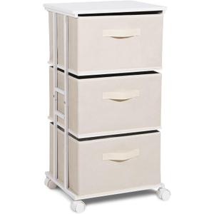 Dresser Tower with 3 Drawers for Bedroom, Fabric Storage Organizer Unit, Chest of Drawers with with WoodTop, Small Vertical Storage for Guest Room, Closet, Entryway(Beige)