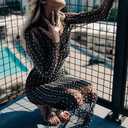 Willow Dance Women's Sheer Mesh Pearl Rhinestone Cover Up Beach Dress Swimwear Bikini Swimsuit Bathing Suit Coverups (Black) Medium