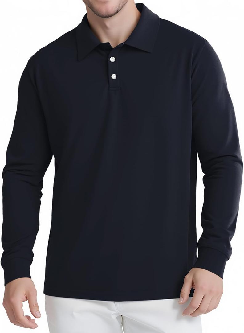 Men's Long Sleeve Polo Shirts for Men, Casual & Work Golf Polo Shirts with Split Hem,Stylish Collared Shirt (XL)