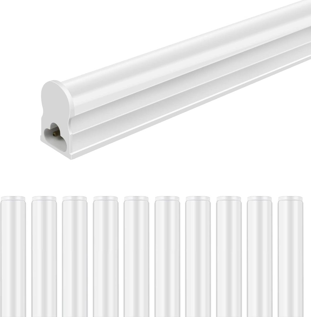 LightingWill 10 Pack LED Shop Light 3FT, Warm White 3000~3500K, 14W, Linkable T5 Integrated Fixture, Utility LED Ceiling Light and Under Cabinet Light, Corded Electric with Built-in ON/Off Switch