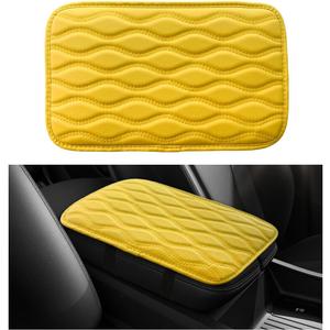 Car Center Console Pad, Waterproof Leather Armrest Seat Box Cover Protector, Non-Slip Middle Console Cushion Pad Interior Decor Fits Most Vehicles, Car Accessories (Yellow)