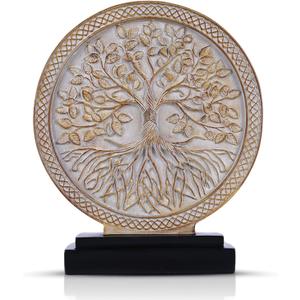 LCCCK Tree of Life Statue, Resin Round Tree Sculpture for Cabinet Decor, Shabby Chic Knick Knacks, Living Room Mantle Entryway Table Top Accent, Symbolic Family Roots Home Decor (Gray)
