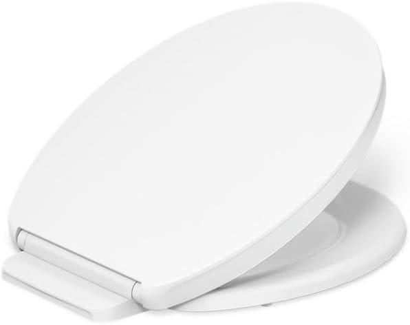 KOHLER K-26802-0 Impro ReadyLatch Quiet Close Round Toilet Seat, White Toilet Seat, Grip-Tight Bumpers, New Home Essentials, Slam Prevention