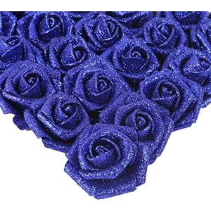 IPOPU Foam Roses, 25pcs Royal Blue Roses Glitter Flowers Artificial Rose with Stem for DIY Wedding Bridal Bouquet Home Party Decoration(Royal Blue)