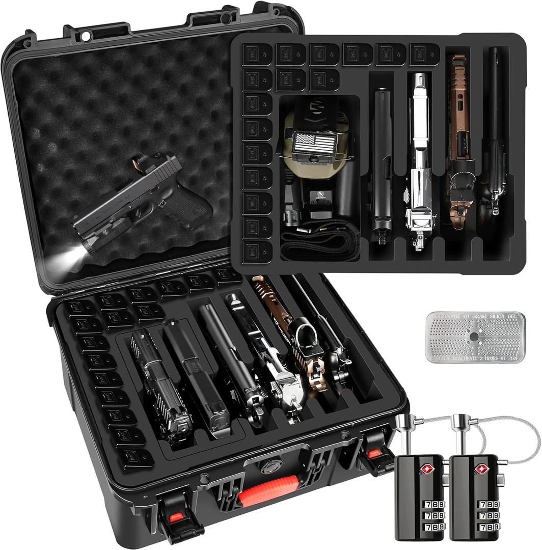 Pistol Gun Case for Multi Handguns - Hold Multiple Pistols & Magazines, Pre-cut Waterproof Hard Shell Gun Box, TSA Approved Pistol Case for SIG Sauer, Smith & Wesson, for Colt, for Revolver, for Glock