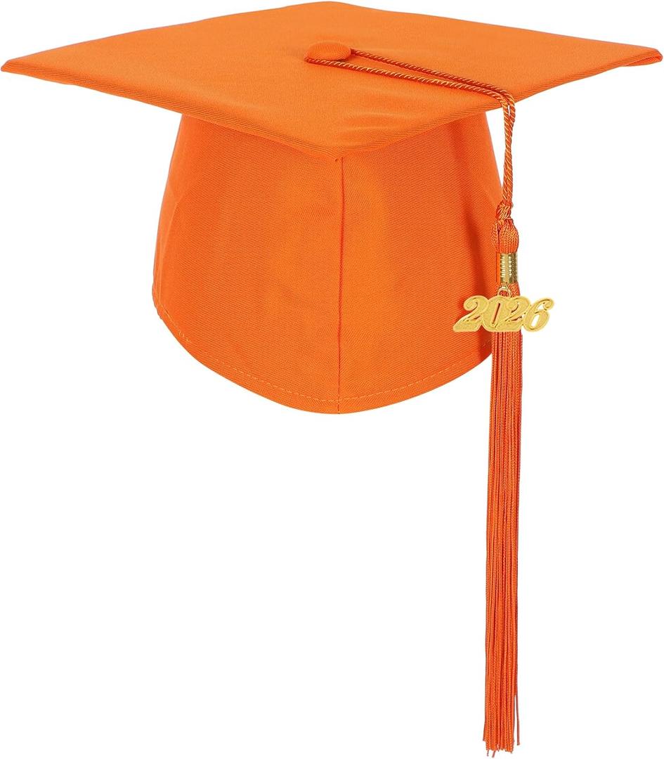 2 x Unisex Matte Preschool and Kindergarten Graduation Cap with Year Charm Tassel (Orange)