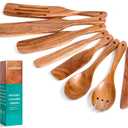 Wooden Spurtle Set, Spurtle Spatula, 8-Pcs Natural Acacia Wood Cooking Tools  Wooden Kitchen Utensils Set with Smooth Finish Comfort Grip, Nonstick Safe Non-Toxic Wood Cooking Spoons by HOWHONG