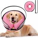 2-in-1 Soft Inflatable Dog Cone Collar Alternative with Enhanced Anti-Licking Guard Shield, Dog Collar After Surgery, Adjustable Recovery Cones for Large Medium Small Dogs and Cats (Pink, M) (Medium[Neck: 7.0" - 9.0"])