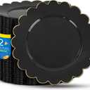 Sut 72 Pcs Black Plastic Plates With Gold Rim, Plates Disposable Heavy Duty, 10.25 Inch Plastic Dinner Plate, Black Disposable Plate For Party
