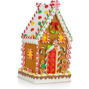 MOMENTS IN TIME Gingerbread Village House 13.78H Handcrafted Polyresin Christmas Decoration with LED Lights Battery Operated Light Up Holiday Dcor (3 AA Batteries Not Included)
