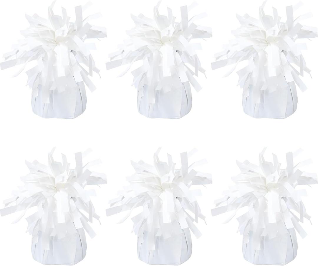 6 Pack White Balloon Weights Metallic Holder Anchors Balloon Holder Weights for for Birthday 2025 Graduation Party Christmas Wedding Celebration Decoration (White)