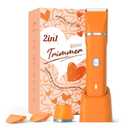 Facial Hair Removal for Women - Waterproof 2 in1 Rechargeable Eyebrow Facial Trimmer and Bikini Trimmer for Women, Painless Face Electric Razor/Shaver for Lip, Arms, Face, Peach Fuzz