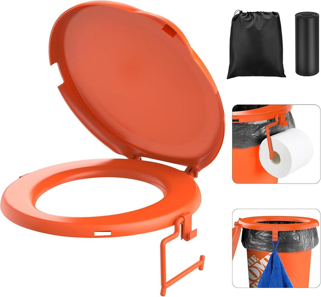 PAHTTO Portable Toilet Seat for 5 Gal Buckets, Camping Toilet Seat with Lid for Adults, Snap-on Toilet Seat with Storage Bags and Disposable Toilet Bags, Camping, Hiking, Emergency, Car, Boat