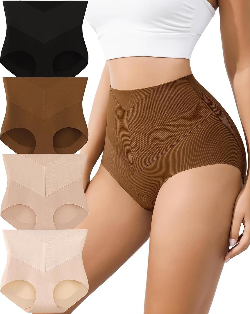 J-pone Tummy Control Underwear High Waisted Seamless Womens Underwear Full Coverage Butt Lifting Panties for Women 4 Pack (S)
