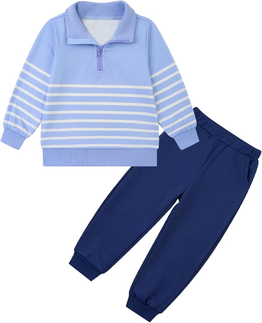 Toddler Boys Sweatsuit 12M-5Y Baby Boy Sweatshirt Outfits Quarter Zip Pullover Matching Joggers (2Y-3Y, Blue)