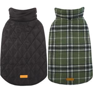 Kuoser Waterproof Dog Coat, Reversible Dog Jacket for Medium Dogs, Adjustable Durable Doggie Winter Coat Warm Puppy Cold Weather Apparel from Small to Large Breed, Green M (Medium (Pack of 1))