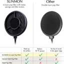 SUNMON Mic Pop Filter for HyperX QuadCastBlue Yeti and Other Gaming Microphone, Dual Layered Wind Pop Screen with Flexible 360 Gooseneck Clip Stabilizing Arm for Recording, Singing