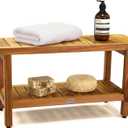 AquaTeak The Original 36" Spa Teak Shower Bench - Shower Stool with Storage Shelf for Bathroom - Durable Water Resistant Shower Chair - Shaving Foot Rest - Indoor & Outdoor Use