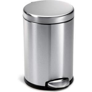 simplehuman 4.5 Liter / 1.2 Gallon Round Bathroom Step Trash Can, Brushed Stainless Steel