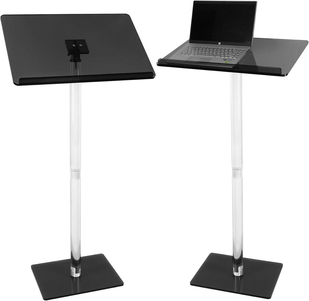 Acrylic Podium Stand, Angle Adjustable 44in Lecterns & Podiums for Churche Lectern, Concert Music Stand, Wedding Declaration, Office Meeting, Classroom Lecture, Laptop Computer Holder (Clear Black)
