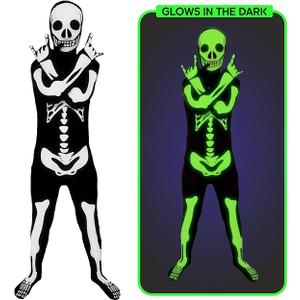 Morphsuits Skeleton Costume Kids, Glow In The Dark Skeleton Costume, Halloween Costumes for Kids, Boys Halloween Costume, Size: XXL