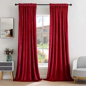 MIULEE Christmas Red Velvet Curtains Thermal Insulated Blackout Curtain Drapes for Bedroom Living Room Darkening 84 Inches Long Curtains Panels Rod Pocket Set of 2