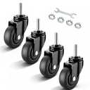 1.5/2 Inch Heavy Duty Caster Wheels,with No Brake Stem Castors,M6/M8/M10 Threaded Stem,TPE Rubber Casters with 360 Degree No Noise,for Small Mini Shopping Carts and Funiture,Set of 4(2in M6x15)