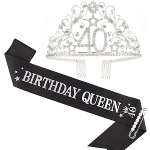 BRT Bearingshui 40th Birthday Sash and Tiara for Woman - Queen Sash for 40th Birthday Party Favor Supplies